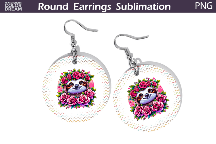Sloth Floral Round Earrings | Animal Flowers Earrings