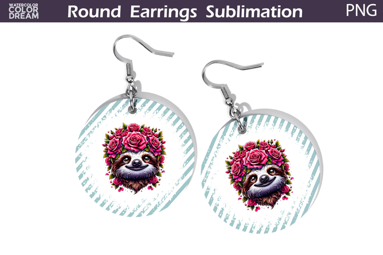 Sloth Floral Round Earrings | Animal Flowers Earrings