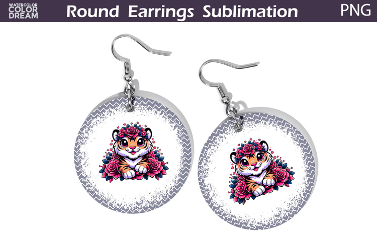 Tiger Floral Round Earrings | Animal Flowers Earrings