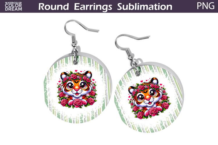 Tiger Floral Round Earrings | Animal Flowers Earrings