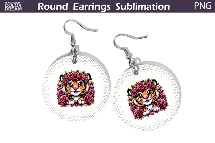 Tiger Floral Round Earrings | Animal Flowers Earrings