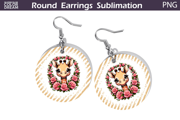 Giraffe Floral Round Earrings | Animal Flowers Round Earrin