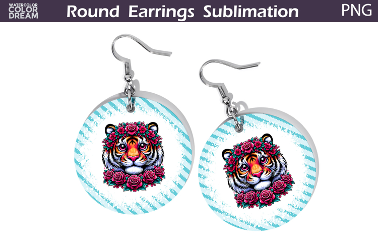 Tiger Floral Round Earrings | Animal Flowers Earrings