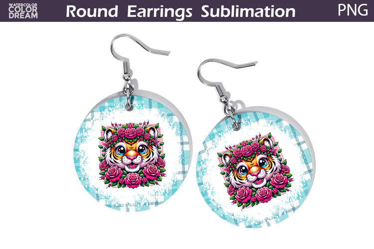 Tiger Floral Round Earrings | Animal Flowers Earrings