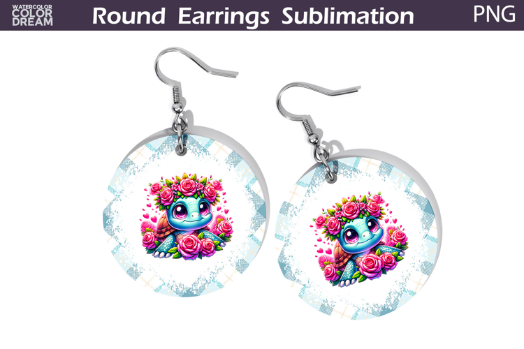 Turtle Floral Round Earrings | Animal Flowers Earrings