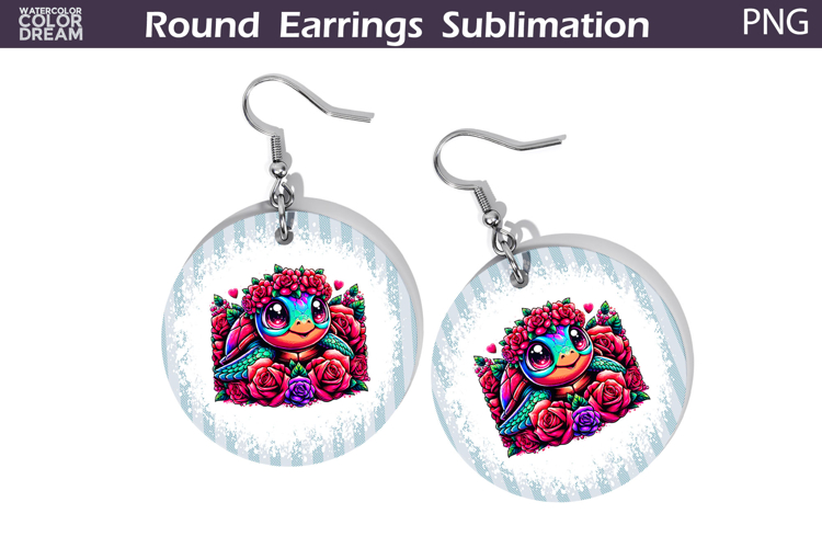 Turtle Floral Round Earrings | Animal Flowers Earrings