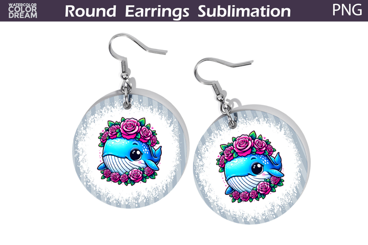 Whale Floral Round Earrings | Animal Flowers Earrings