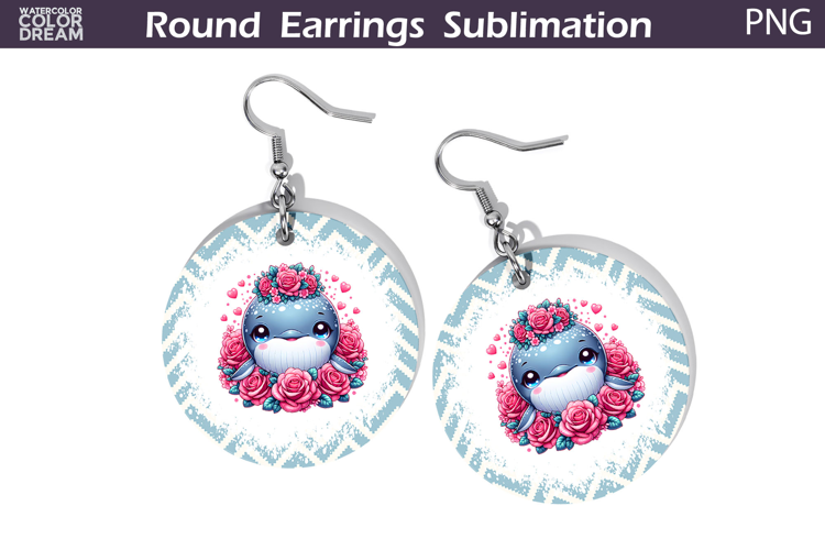 Whale Floral Round Earrings | Animal Flowers Earrings