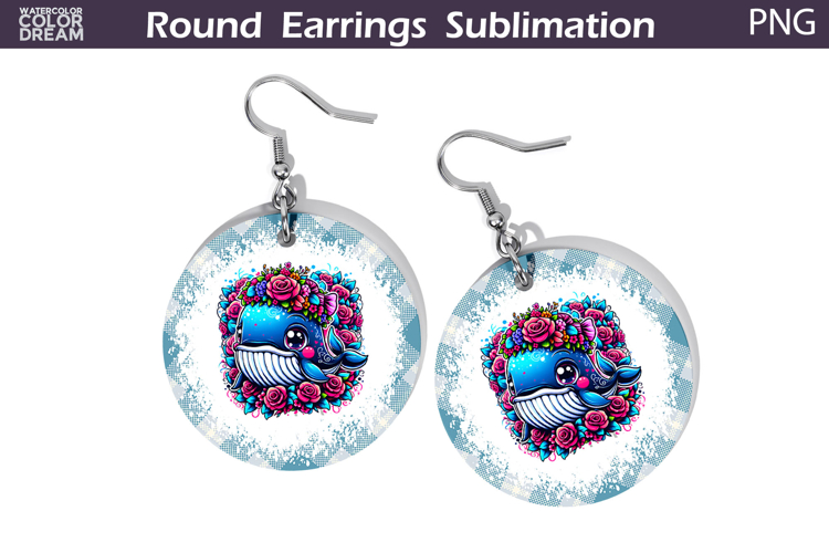Whale Floral Round Earrings | Animal Flowers Earrings