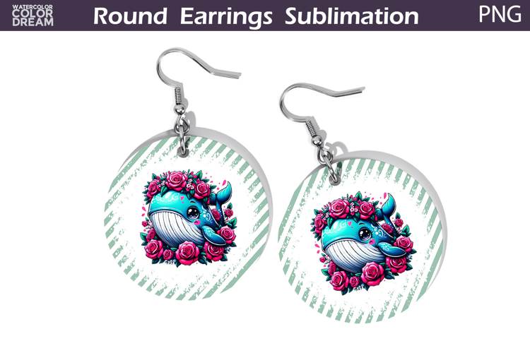Whale Floral Round Earrings | Animal Flowers Earrings