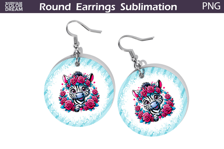 Zebra Floral Round Earrings | Animal Flowers Earrings