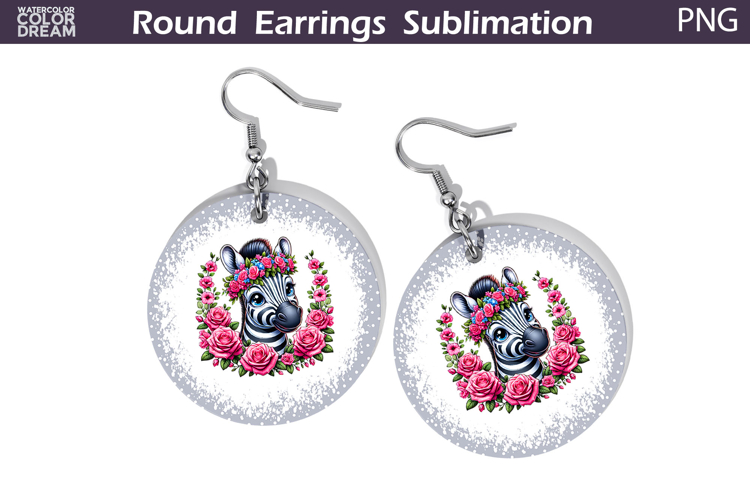 Zebra Floral Round Earrings | Animal Flowers Earrings