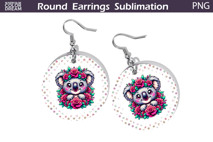 Koala Floral Round Earrings | Animal Flowers Round Earrings