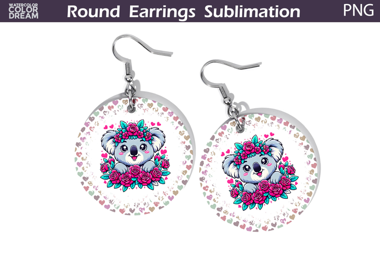 Koala Floral Round Earrings | Animal Flowers Round Earrings