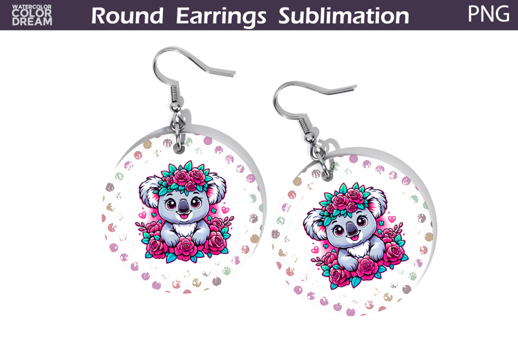 Koala Floral Round Earrings | Animal Flowers Round Earrings