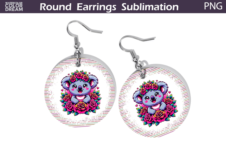 Koala Floral Round Earrings | Animal Flowers Round Earrings