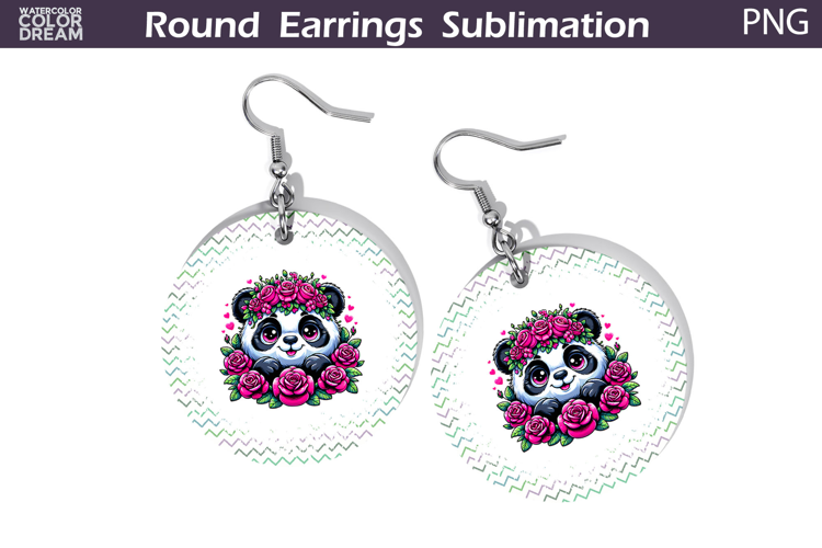 Panda Floral Round Earrings | Animal Flowers Round Earrings