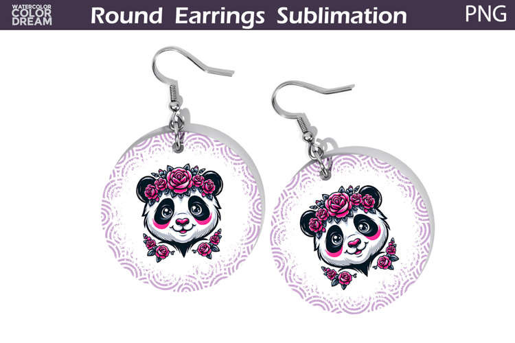Panda Floral Round Earrings | Animal Flowers Round Earrings
