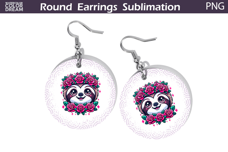 Sloth Floral Round Earrings | Animal Flowers Round Earrings