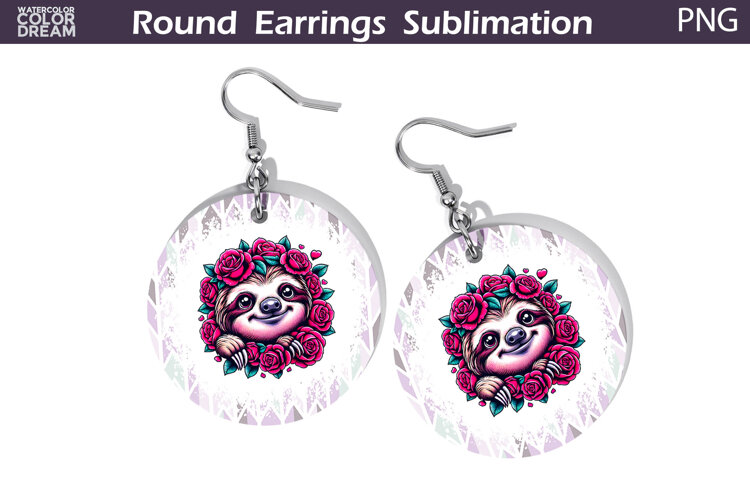 Sloth Floral Round Earrings | Animal Flowers Round Earrings example image 1