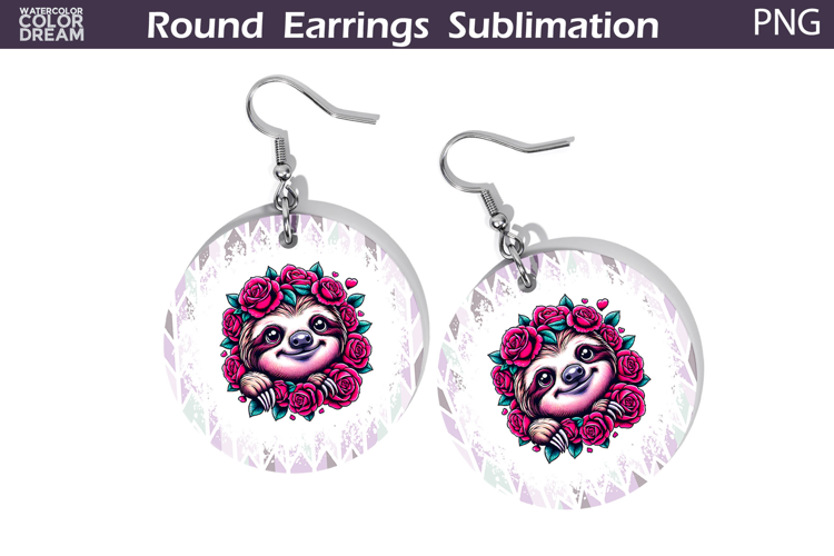 Sloth Floral Round Earrings | Animal Flowers Round Earrings