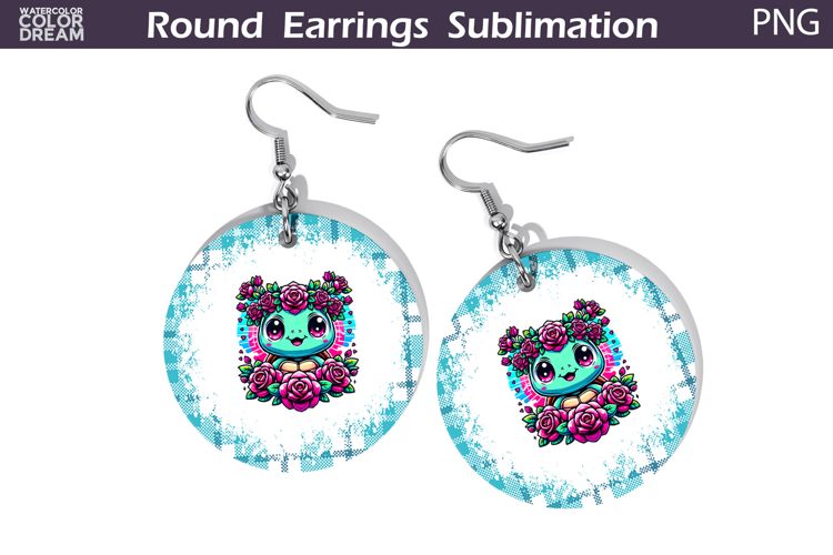 Turtle Floral Round Earrings | Animal Flowers Round Earrings