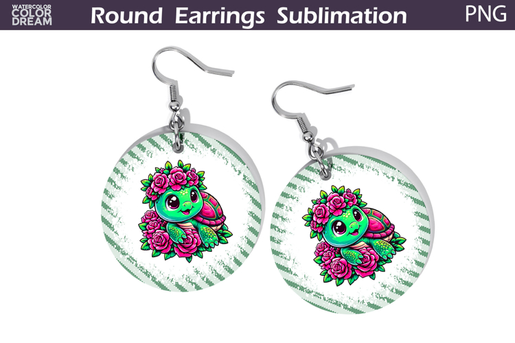 Turtle Floral Round Earrings | Animal Flowers Round Earrings