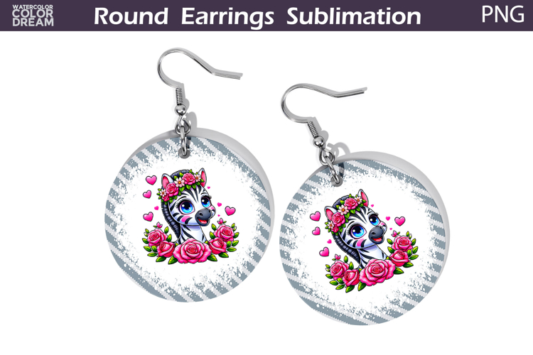 Zebra Floral Round Earrings | Animal Flowers Round Earrings