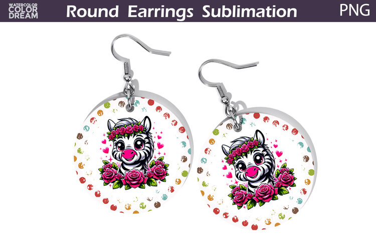 Zebra Floral Round Earrings | Animal Flowers Round Earrings example image 1