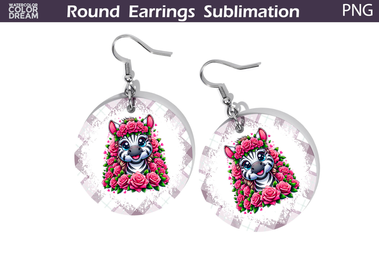 Zebra Floral Round Earrings | Animal Flowers Round Earrings