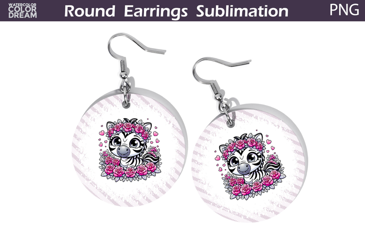 Zebra Floral Round Earrings | Animal Flowers Round Earrings