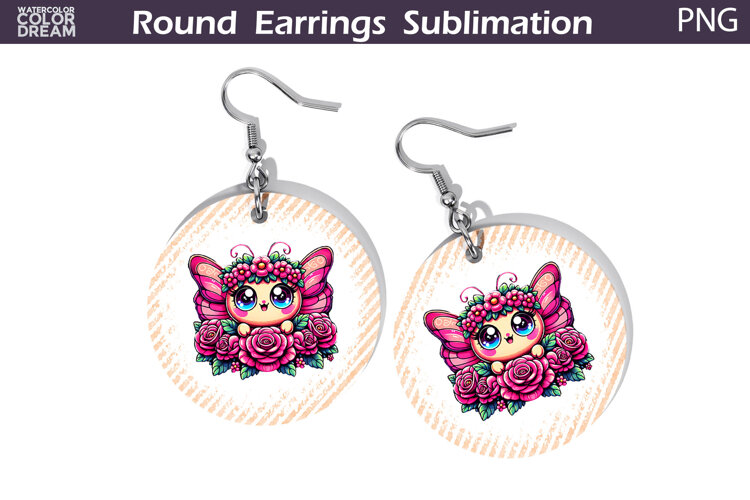 Butterfly Floral Round Earrings | Animal Flowers Earrings example image 1