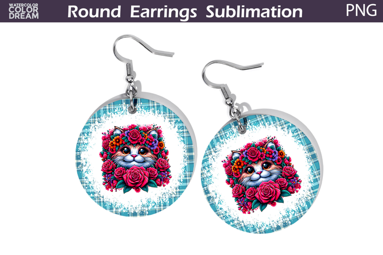 Cat Floral Round Earrings | Animal Flowers Earrings