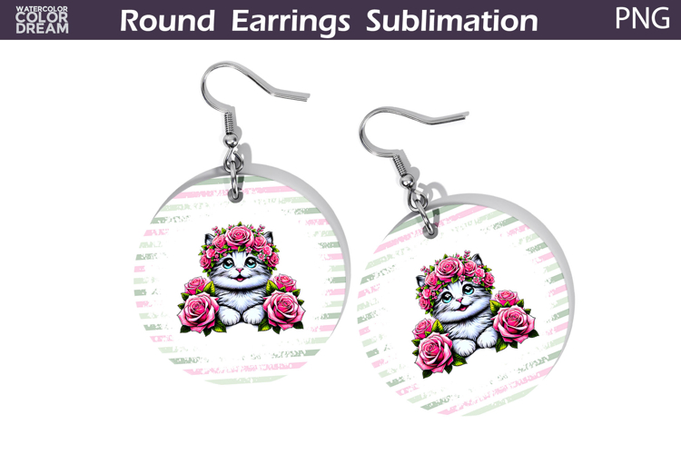 Cat Floral Round Earrings | Animal Flowers Earrings