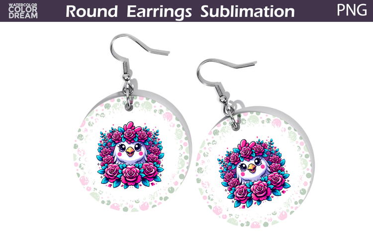 Chicken Floral Round Earrings | Animal Flowers Earrings