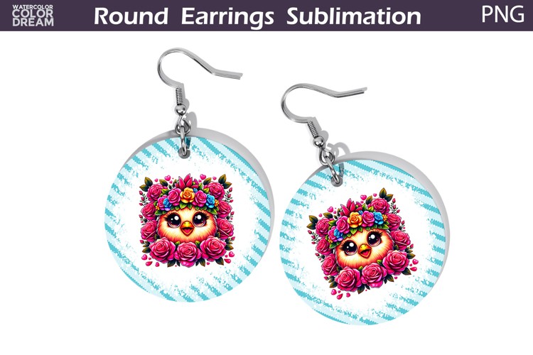 Chicken Floral Round Earrings | Animal Flowers Earrings