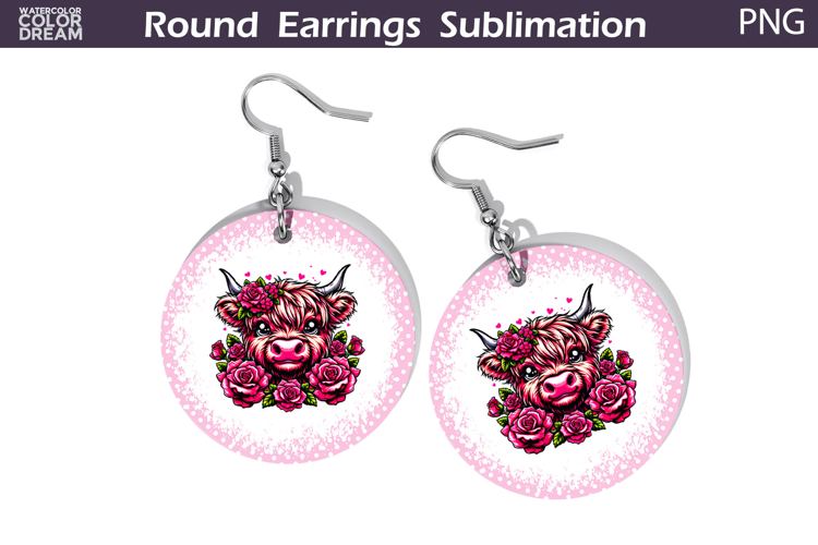 Highland Cow Floral Round Earrings | Animal Flowers Earrings