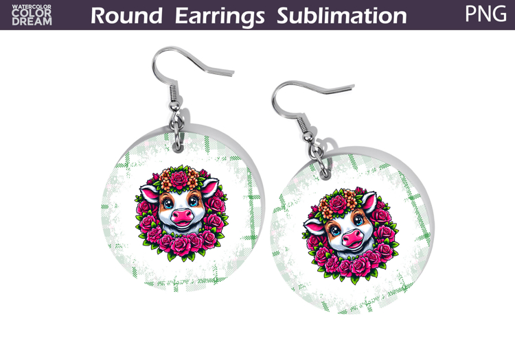 Cow Floral Round Earrings | Animal Flowers Earrings