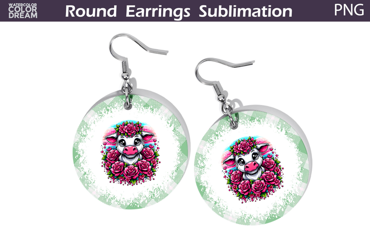 Cow Floral Round Earrings | Animal Flowers Earrings