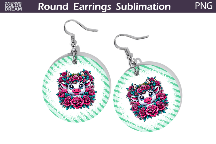 Cow Floral Round Earrings | Animal Flowers Earrings