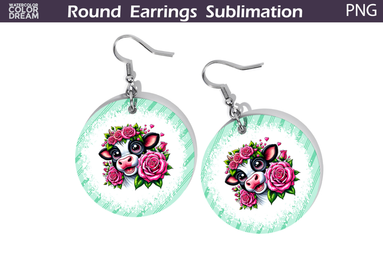 Cow Floral Round Earrings | Animal Flowers Earrings