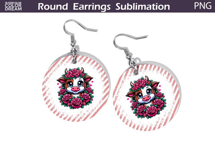 Cow Floral Round Earrings | Animal Flowers Earrings