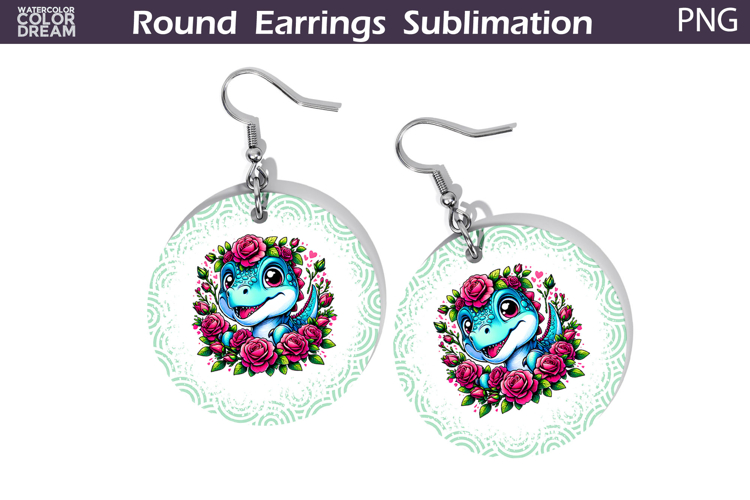 Dinosaur Floral Round Earrings | Animal Flowers Earrings