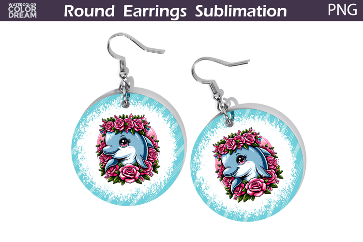 Dolphin Floral Round Earrings | Animal Flowers Earrings