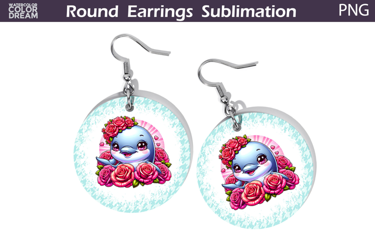 Dolphin Floral Round Earrings | Animal Flowers Earrings
