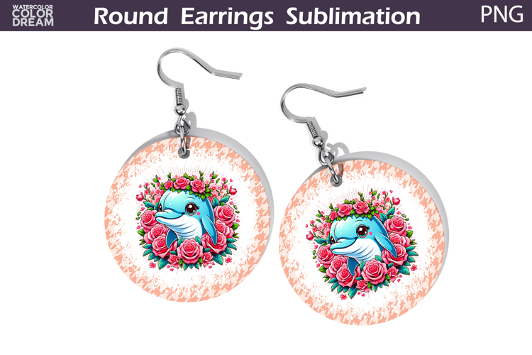 Dolphin Floral Round Earrings | Animal Flowers Earrings