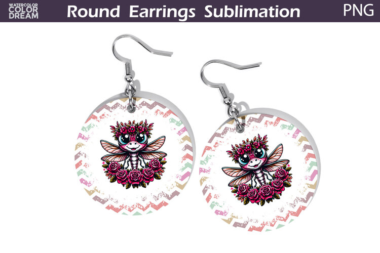 Dragonfly Floral Round Earrings | Animal Flowers Earrings example image 1