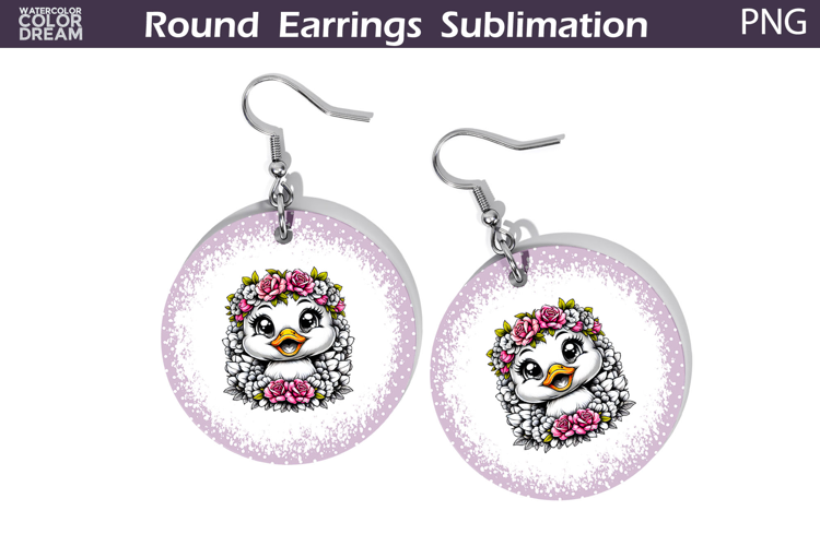 Duck Floral Round Earrings | Animal Flowers Earrings
