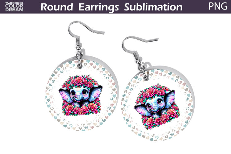 Elephant Floral Round Earrings | Animal Flowers Earrings example image 1