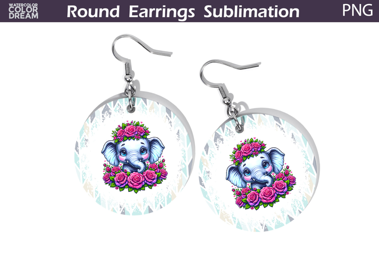 Elephant Floral Round Earrings | Animal Flowers Earrings